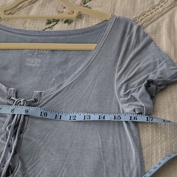 American Eagle Outfitters Blue Relaxed Tie Front Blouse - Picture 6 of 7